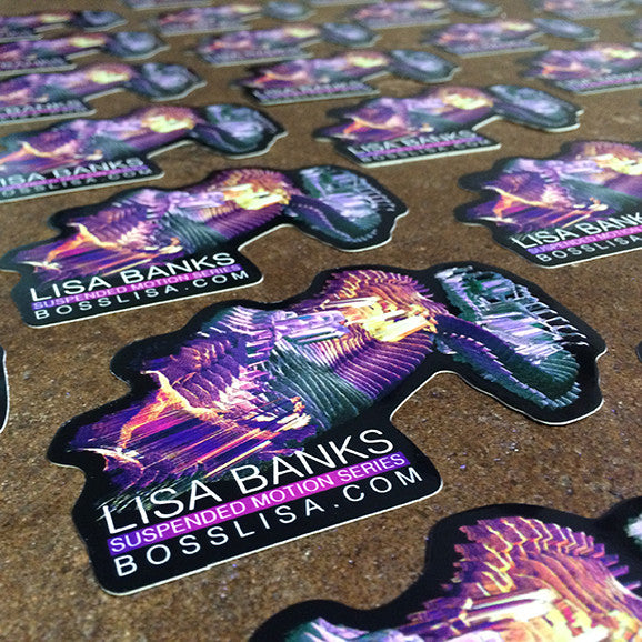 3x5" vinyl stickers with art from Suspended Motion Series II